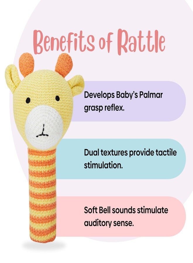 Haus & Kinder Baby Rattle Toy - Pack of 1 | Giraffe-Shaped Knitted Rattle for Newborns | Yellow, Soft Cotton with Polyfibre Filling, Sensory Toy - 15 cm - 0-2 Years | Safe First Toy for Babies - Image 5